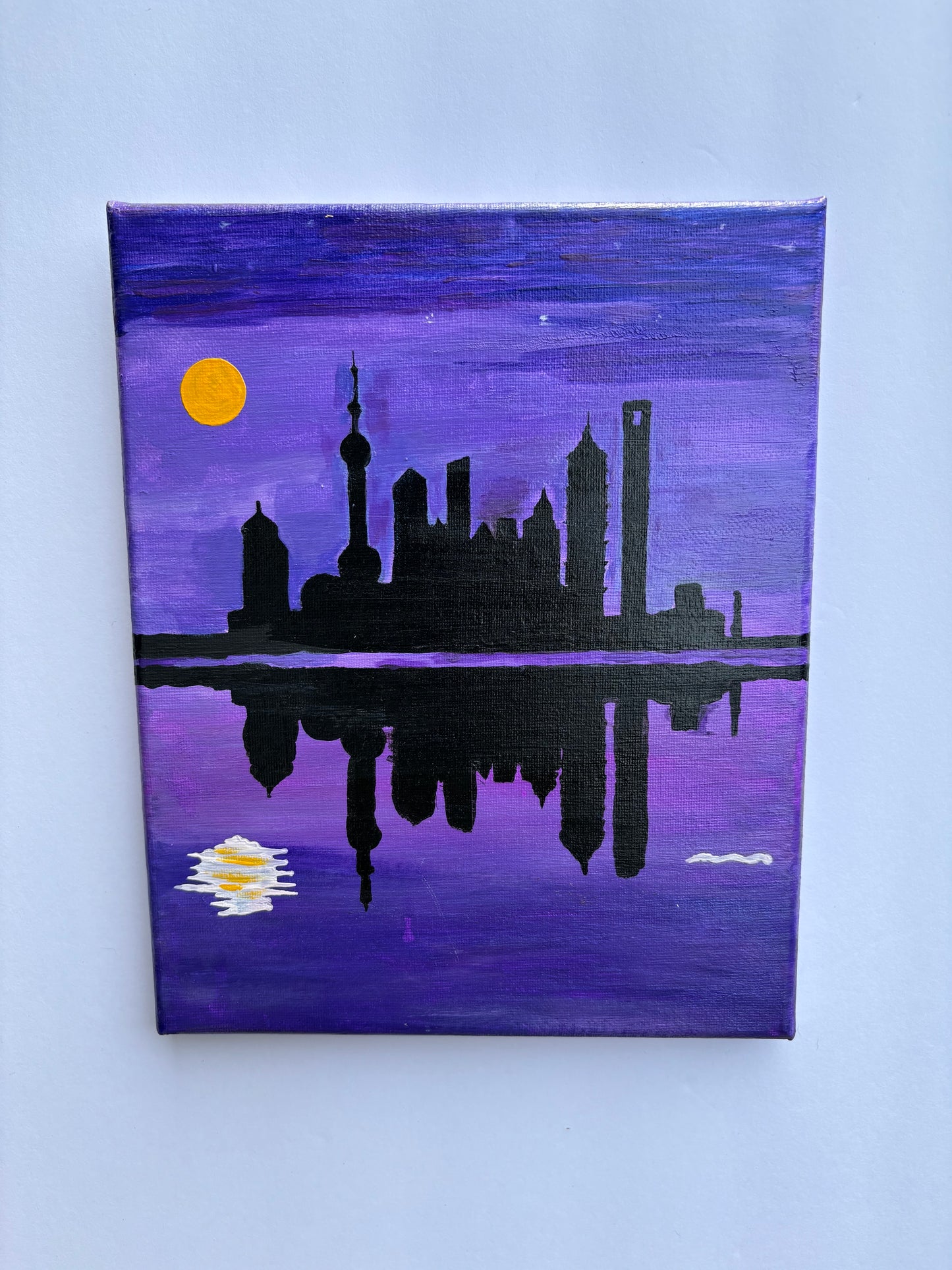 Purple City Line Handmade Painting.