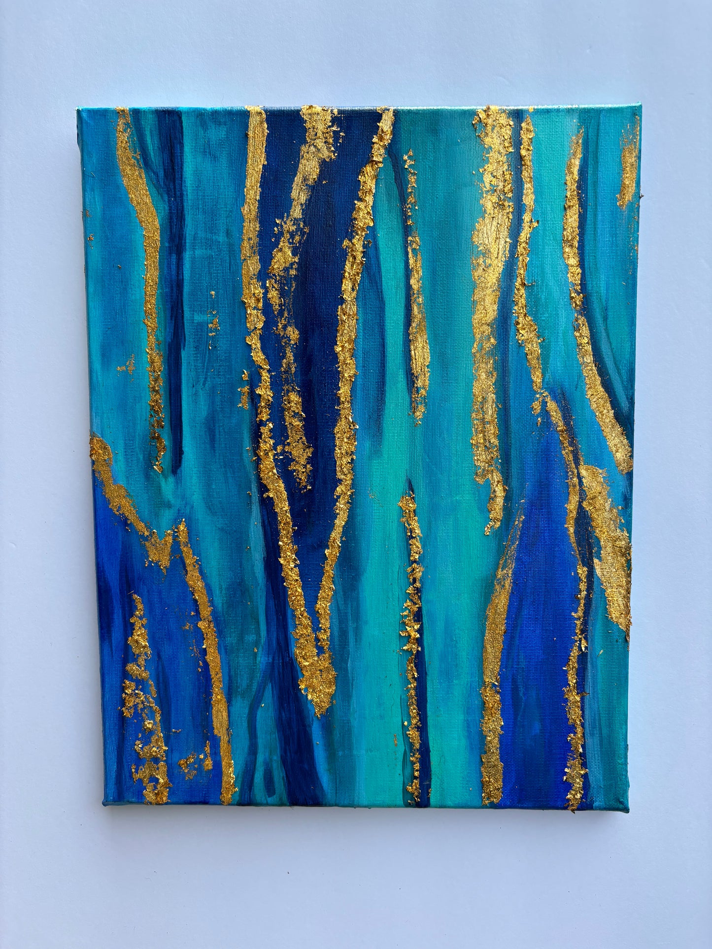 Abstract Acrylic Handmade Painting- Blue and gold