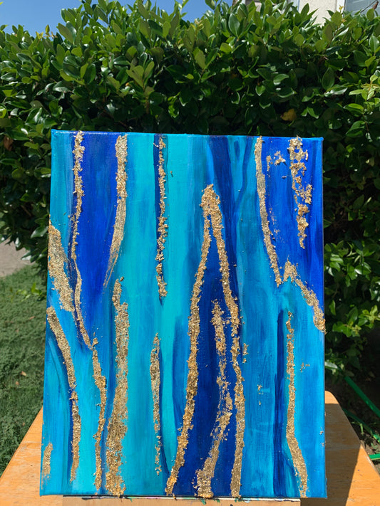 Abstract Acrylic Handmade Painting- Blue and gold